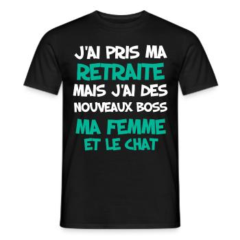 Retraite Homme Humour et femme et chat boss - T-shirt homme - noir - Devant - AI Model Male 178 light (178cm)