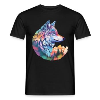 Wolf Wolf’s Head Nature Wilderness Forest Trees Art coloré - T-shirt homme - noir - Devant - AI Model Male 178 light (178cm)