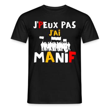 J peux pas j ai manif - T-shirt homme - noir - Devant - AI Model Male 178 light (178cm)