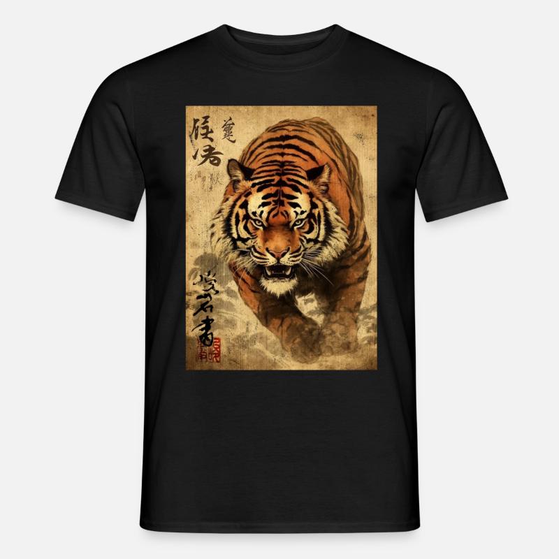 Japanischer Tigerkunst-Samurai-Karate-Krieger - Männer T-Shirt - Schwarz