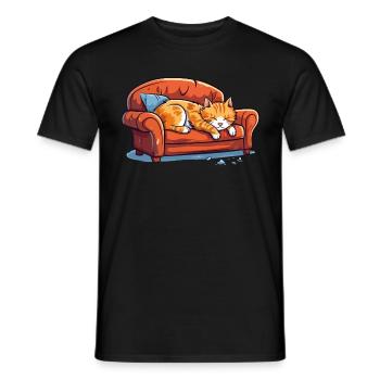Cat Oversleeping Tired Couch Sofa Funny Cartoon - Men's T-Shirt - black - Front - AI Model Male 178 light (178cm)