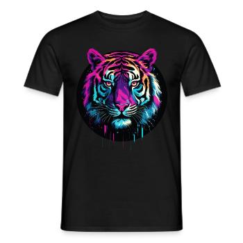 Tiger Tiger Head Neon Colorful Colorful Wild Brave - Men's T-Shirt - black - Front - AI Model Male 178 light (178cm)