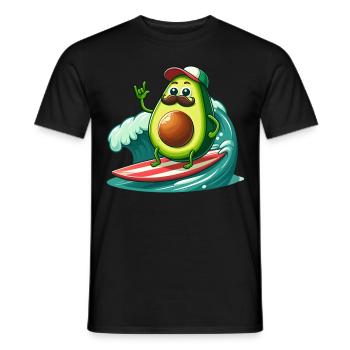 Surfing avocado with mustache - Men's T-Shirt - black - Front - AI Model Male 178 light (178cm)