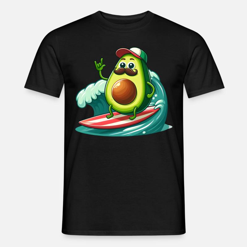 Surfende Avocado mit Schnurrbart - Männer T-Shirt - Schwarz
