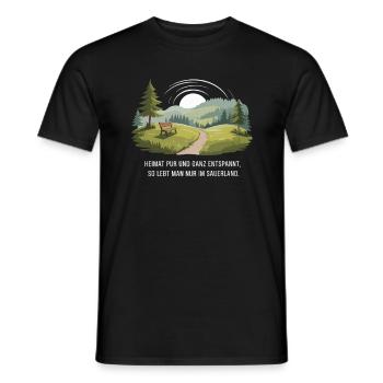 Pure home Living in a relaxed way in the Sauerland - Men's T-Shirt - black - Front - AI Model Male 178 light (178cm)