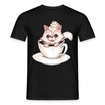Catpuccino für Katzen und Kaffeeliebhaber Wortwitz - Männer T-Shirt - Schwarz - Vorne - AI Model Male 178 light (178cm)