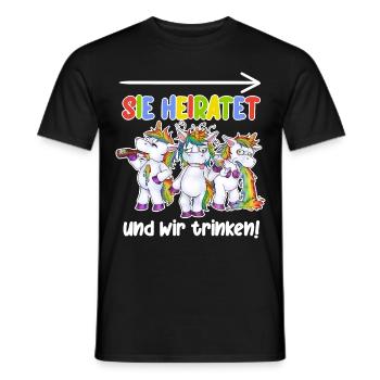 Sie Heiratet, wir sind zum Saufen hier JGA Einhorn - Männer T-Shirt - Schwarz - Vorne - AI Model Male 178 light (178cm)