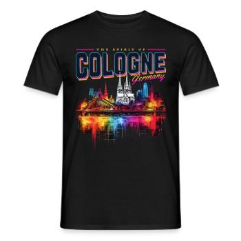 Cologne Skyline Cologne Cathedral Germany City Colorful - Men's T-Shirt - black - Front - AI Model Male 178 light (178cm)