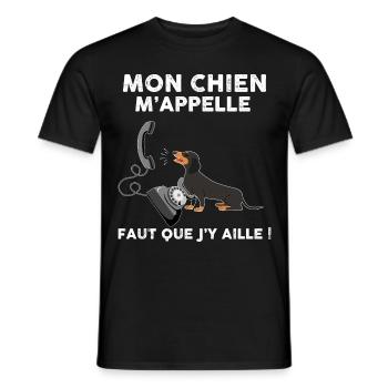 Chien Humour Avec Téléphone - T-shirt homme - noir - Devant - AI Model Male 178 light (178cm)