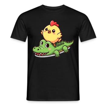 Cute chicken on crocodile - Men's T-Shirt - black - Front - AI Model Male 178 light (178cm)