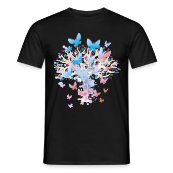 Tree Trees Nature Butterflies Spring - Men's T-Shirt - black - Front - AI Model Male 178 light (178cm)