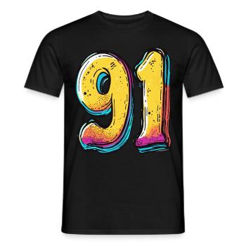 91 Numéro Coloré - T-shirt homme - noir - Devant - AI Model Male 178 light (178cm)