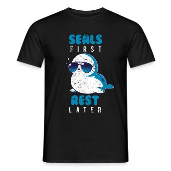 Robbe Meer Strand - Männer T-Shirt - Schwarz - Vorne - AI Model Male 178 light (178cm)