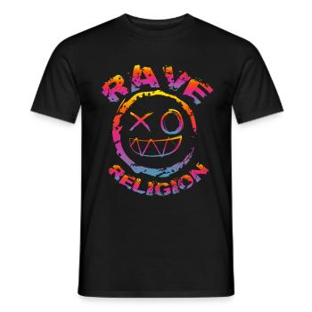 Raving Religion Techno Edm Trance Festival Outfit - Men's T-Shirt - black - Front - AI Model Male 178 light (178cm)
