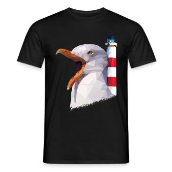 Lighthouse, Seagull - Baltic Sea North Sea Vacation - Men's T-Shirt - black - Front - AI Model Male 178 light (178cm)