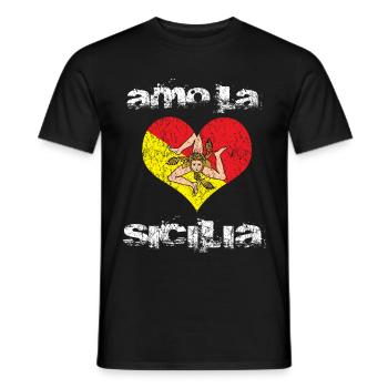 Sicile Sicilia coeur drapeau - T-shirt homme - noir - Devant - AI Model Male 178 light (178cm)