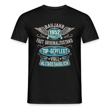 Baujahr 1952 70. Geburtstag Jahrgang 52 Oldtimer - Männer T-Shirt - Schwarz - Vorne - AI Model Male 178 light (178cm)