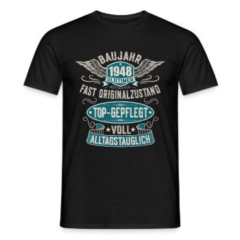 Baujahr 1948 Geburtstag Jahrgang 48 Oldtimer 40er - Männer T-Shirt - Schwarz - Vorne - AI Model Male 178 light (178cm)