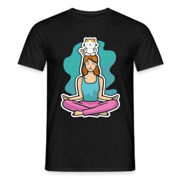 Yoga with the cat - Men's T-Shirt - black - Front - AI Model Male 178 light (178cm)
