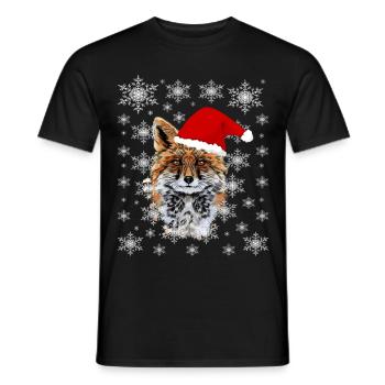 Christmas fox with Christmas cap snowflakes - Men's T-Shirt - black - Front - AI Model Male 178 light (178cm)
