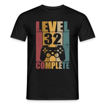 32nd Birthday Level 32 Complete Gamer 32 years - Men's T-Shirt - black - Front - AI Model Male 178 light (178cm)