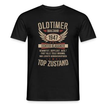 Oldtimer Baujahr 1947 Geboren Jahrgang Geburtstag - Männer T-Shirt - Schwarz - Vorne - AI Model Male 178 light (178cm)