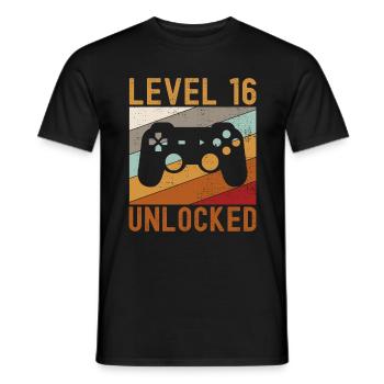 16. Geburtstag Level 16 Unlocked Gamer 16 Jahre - Männer T-Shirt - Schwarz - Vorne - AI Model Male 178 light (178cm)