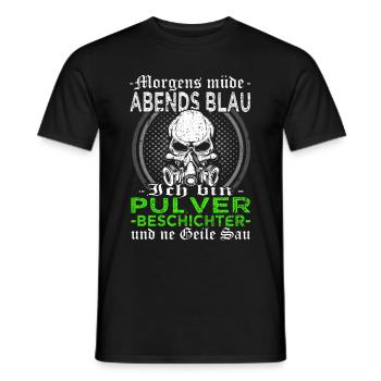 Pulverbeschichtung - Oberflächenveredlung - Männer T-Shirt - Schwarz - Vorne - AI Model Male 178 light (178cm)