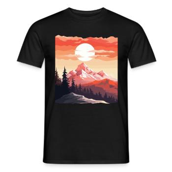 Landscape of a sunset over a mountain - Men's T-Shirt - black - Front - AI Model Male 178 light (178cm)