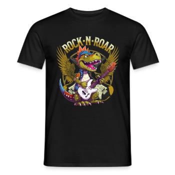 Dino E-Gitarre Gitarrist Dinosaurier Musik Band - Männer T-Shirt - Schwarz - Vorne - AI Model Male 178 light (178cm)
