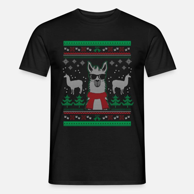 Ugly Christmas Sweater / Llama - Männer T-Shirt - Schwarz