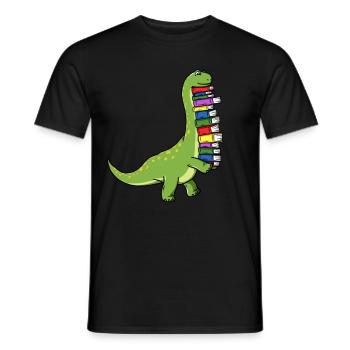 Dinosaur Dino livre lecture livres Bookworm - T-shirt homme - noir - Devant - AI Model Male 178 light (178cm)