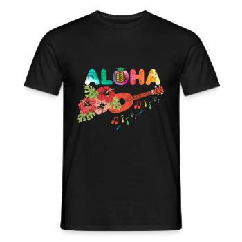 Ukulele Aloha guitar Hawaii flowers gift - Men's T-Shirt - black - Front - AI Model Male 178 light (178cm)