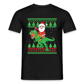 Santa Riding T-Rex Christmas Sweater - Men's T-Shirt - black - Front - AI Model Male 178 light (178cm)