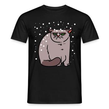 Grim cat in snow winter cold Xma's child - Men's T-Shirt - black - Front - AI Model Male 178 light (178cm)