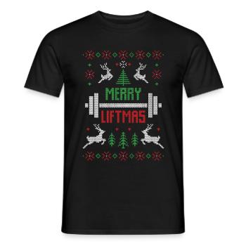 joyeux liftmas - chandail de Noël laid - T-shirt homme - noir - Devant - AI Model Male 178 light (178cm)