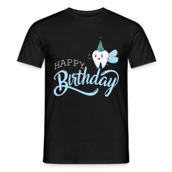 Happy Birthday with tooth as tooth fairy | dentist - Men's T-Shirt - black - Front - AI Model Male 178 light (178cm)