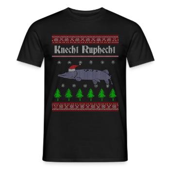 Knecht Ruphecht Ugly Christmas Angler Hecht - Männer T-Shirt - Schwarz - Vorne - AI Model Male 178 light (178cm)
