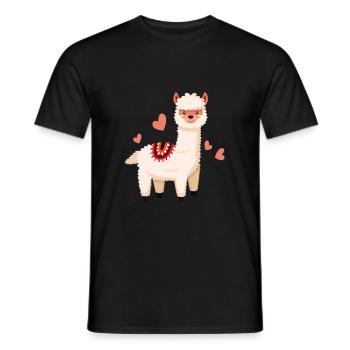Cute llama love heart alpaca pet - Men's T-Shirt - black - Front - AI Model Male 178 light (178cm)
