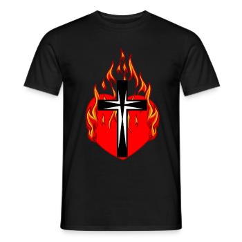 Cross, Crosses, Jesus, Religion, Heart, Fire, Flame - Men's T-Shirt - black - Front - AI Model Male 178 light (178cm)