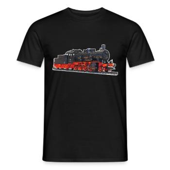 Steam locomotive train I railway locomotive realistic - Men's T-Shirt - black - Front - AI Model Male 178 light (178cm)