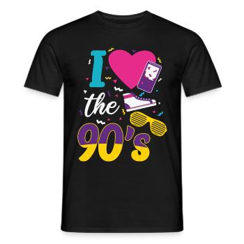 Retro I Love 90s outfit heart party t-shirt - Men's T-Shirt - black - Front - AI Model Male 178 light (178cm)