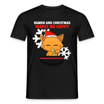 Anime cat ramen christmas cat kitten christmas - Men's T-Shirt - black - Front - AI Model Male 178 light (178cm)
