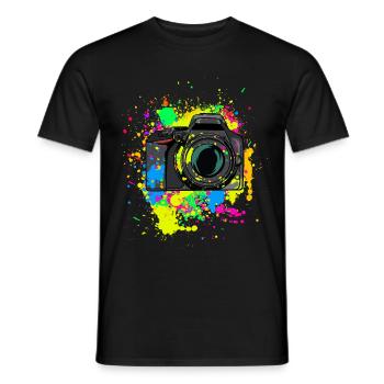 Bunte Kamera Geschenk für Fotografen Farbkleckse - Männer T-Shirt - Schwarz - Vorne - AI Model Male 178 light (178cm)