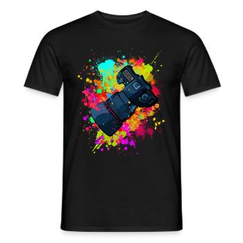great camera with lens in splashes of color gift - Men's T-Shirt - black - Front - AI Model Male 178 light (178cm)