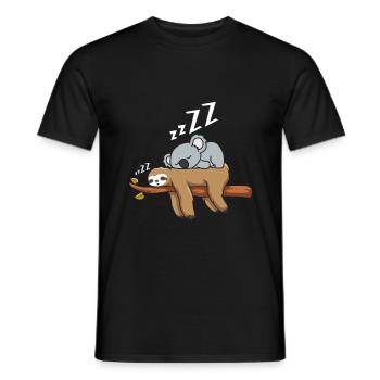 Late riser Tired sloth with sleeping koala - Men's T-Shirt - black - Front - AI Model Male 178 light (178cm)