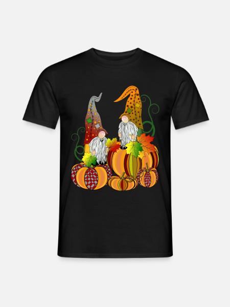 Wichtel auf Kürbis Gnome Zwerge Kürbis - Männer T-Shirt - Schwarz