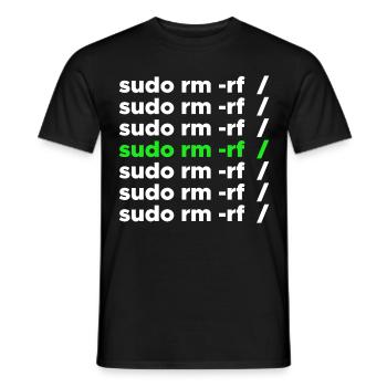 Linux geek sudo rm -rf nerd saying - Men's T-Shirt - black - Front - AI Model Male 178 light (178cm)