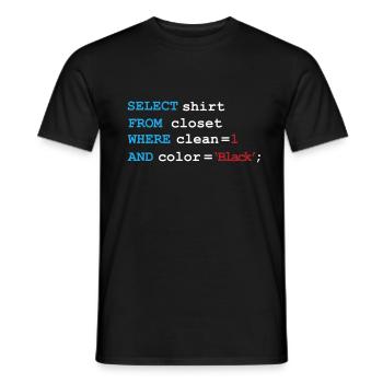Developer Devops morning routine SQL Select - Men's T-Shirt - black - Front - AI Model Male 178 light (178cm)