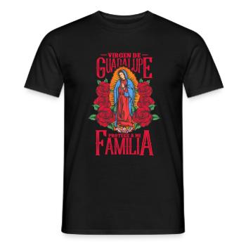 Mary of Guadalupe and text in Spanish: Proteje a - Men's T-Shirt - black - Front - AI Model Male 178 light (178cm)
